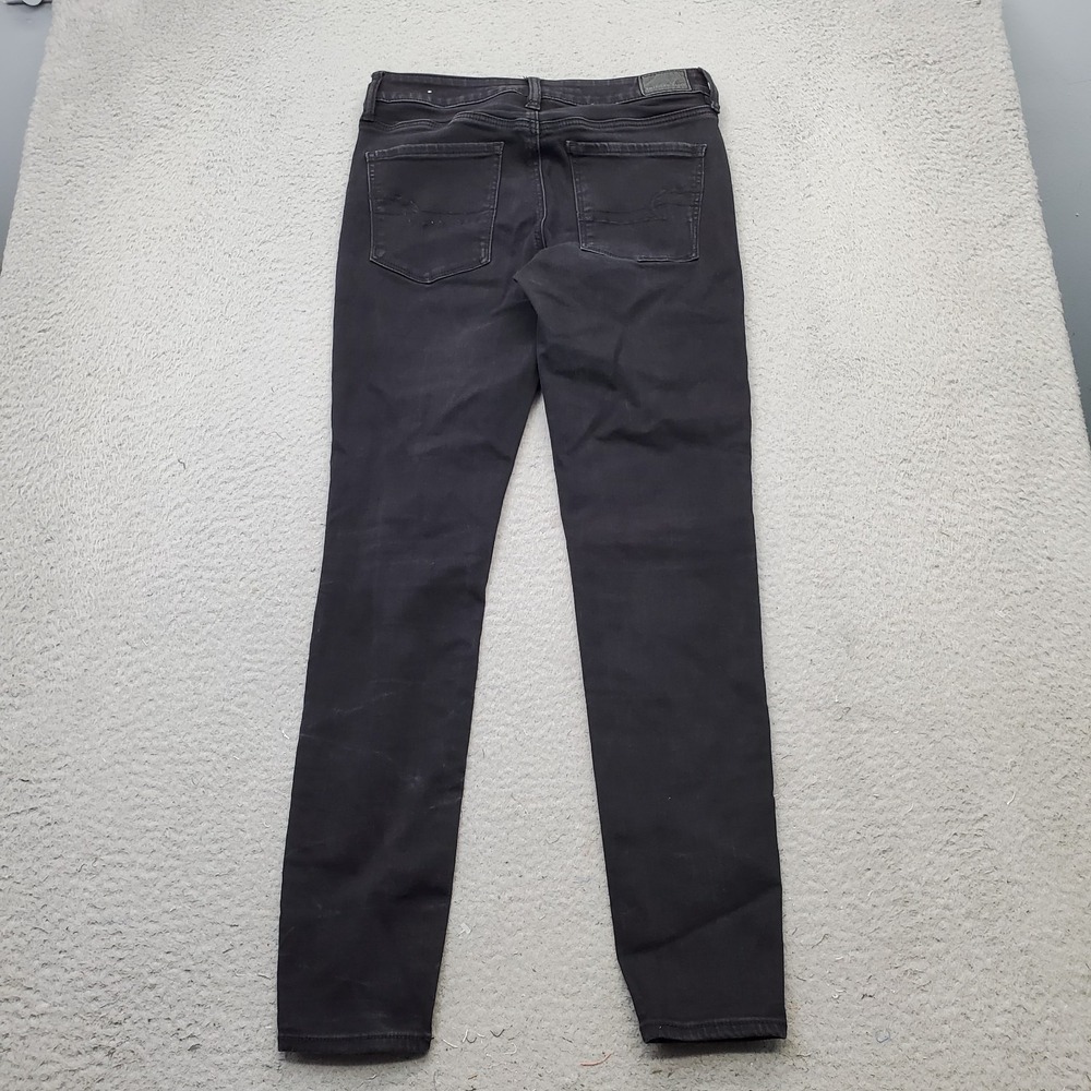 American Eagle Skinny Jeans Womens 8 Black Denim Stretch Distressed Regular Fit - Picture 2 of 8